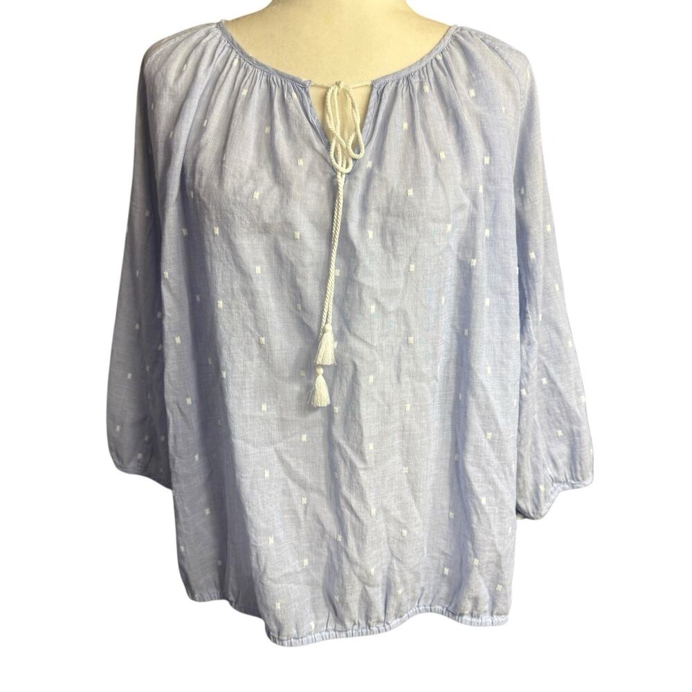 J Crew lightweight keyhole blue lightweight sheer elastic pullover tunic Medium